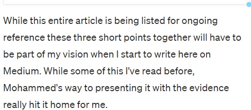 A satisfied reader's comment on my Medium article